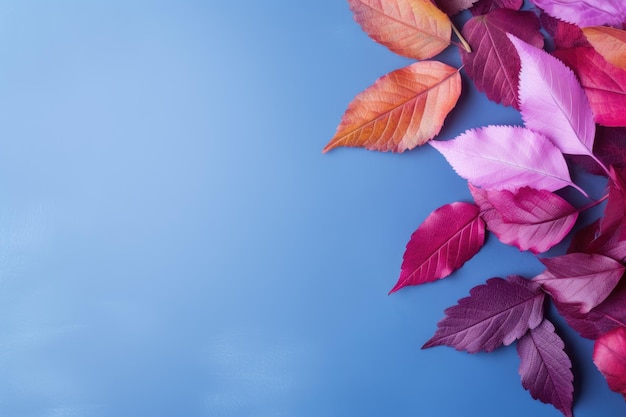 red leaves on a blue background with a blue sky in the background