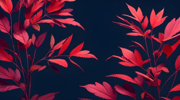 Red leaves on a dark blue background