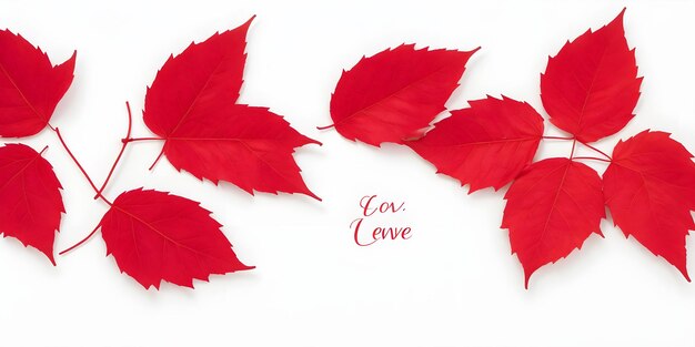 Red leaves frame with heart shape on white background with copy space for text