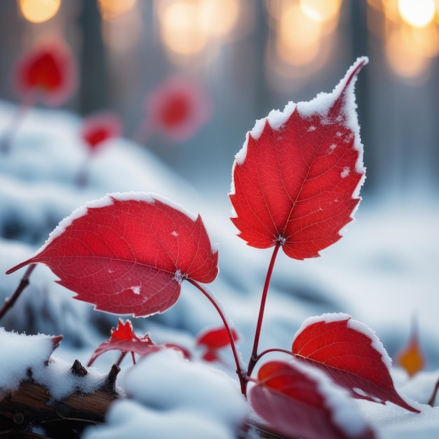 Фото Красные листья на снегу красные листа на снегу осенний пейзаж с красными листьями