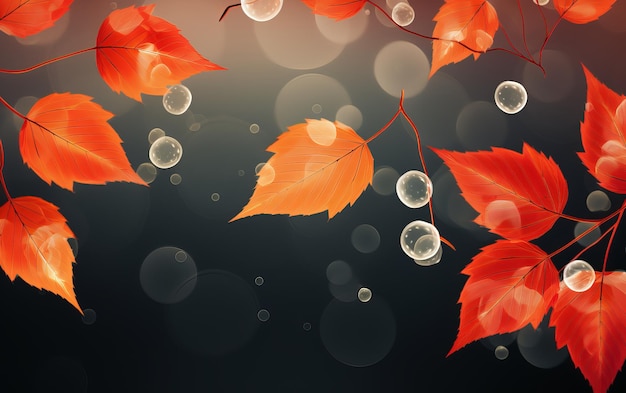 red leaves with bubbles on a black background