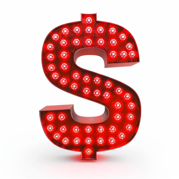 Red led dollar sign on white background