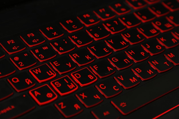 Red led light computer laptop keyboard