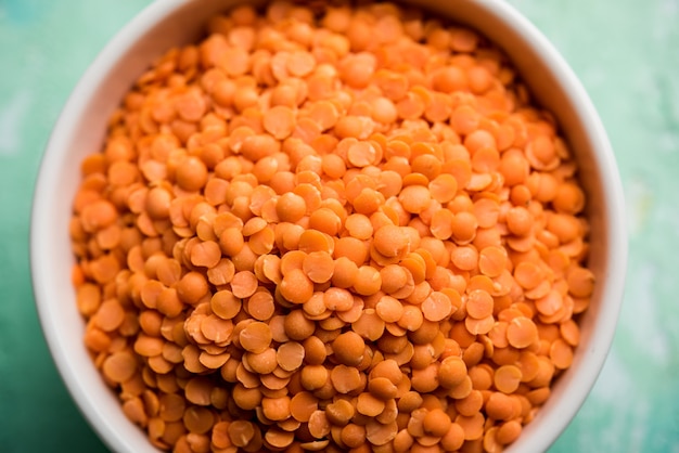 Red Lentil or Lal Masoor ki dal in a bowl, selective focus