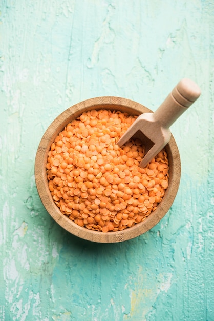 Red Lentil or Lal Masoor ki dal in a bowl, selective focus