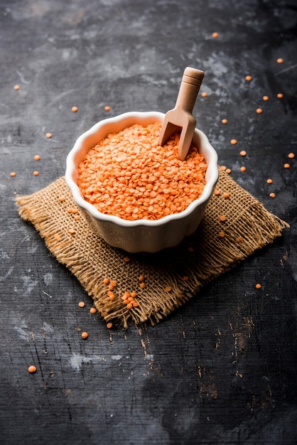 Red Lentil or Lal Masoor ki dal in a bowl, selective focus