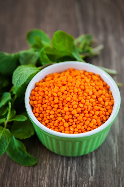 Red lentils in a bowl