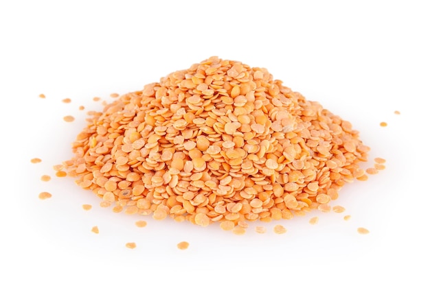 Red lentils isolated on white background with clipping path