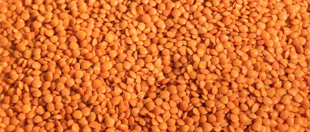 Red lentils in a wooden spoon raw legumes