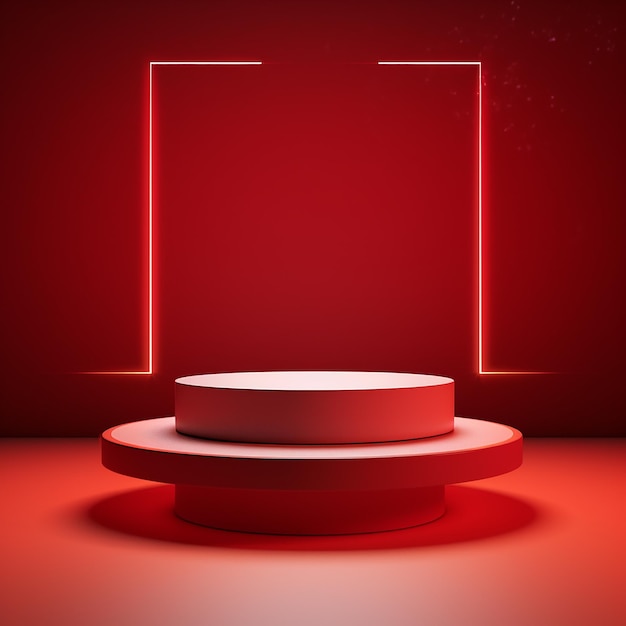 Red levitating podium on red background generated by AI