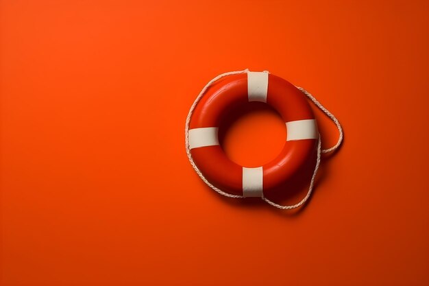 Photo a red lifebuoy on red background with copyspace