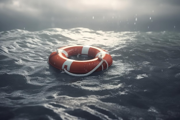 Photo red lifebuoy thrown overboard in the black sea generative ai