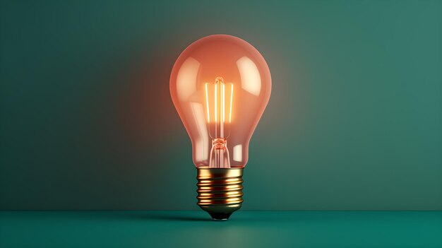 Red light bulb on green background Bright idea concept Generative Ai