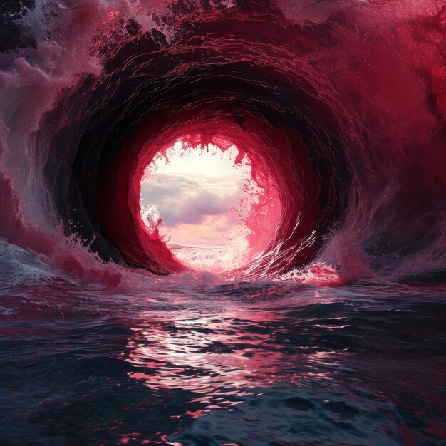 大きな波から赤い光が出てくる