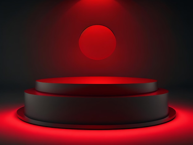 Red light round podium and black background for mock up cute wallpaper cool background