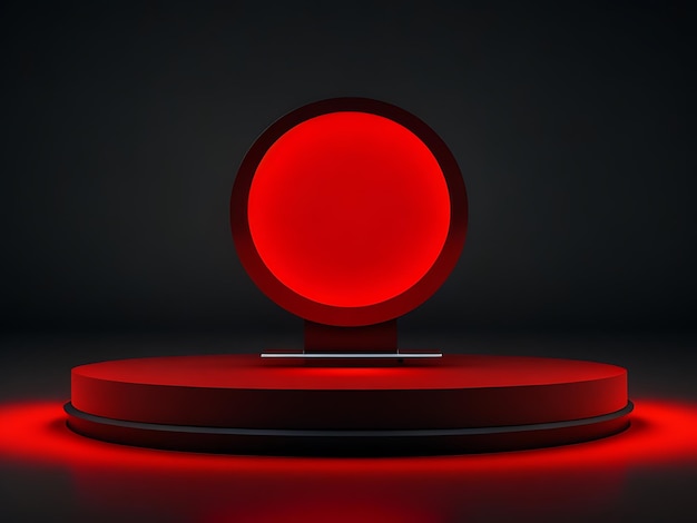 Red light round podium and black background for mock up cute wallpaper cool background