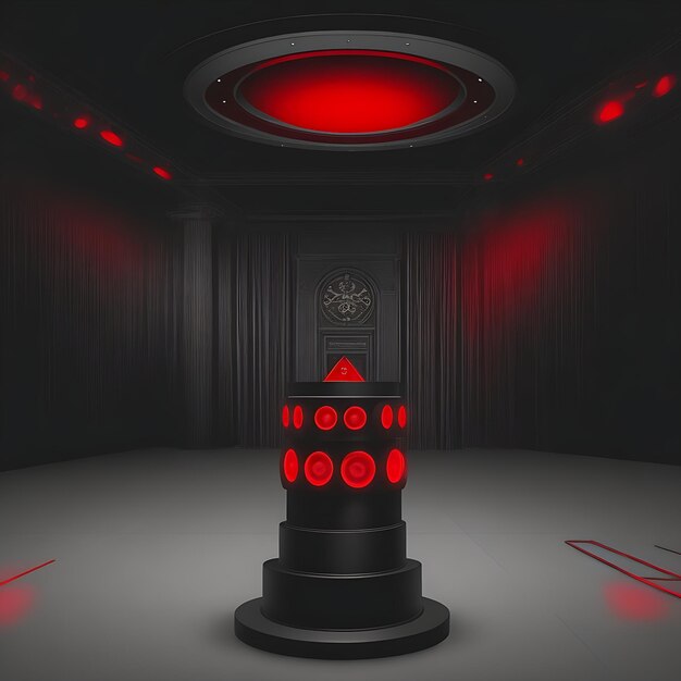 red light round podium and black background for mock up