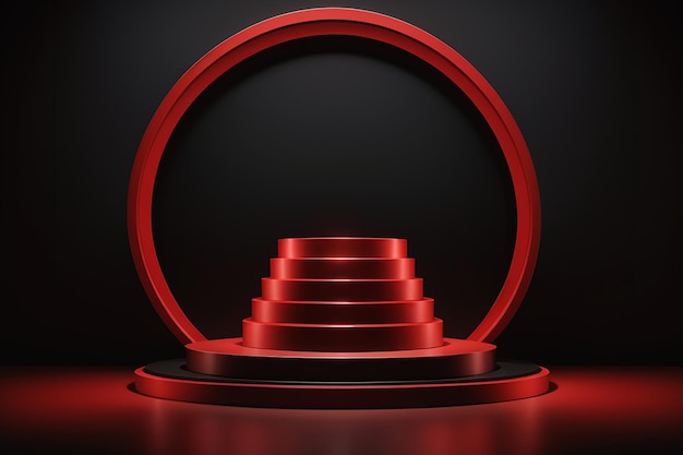 Red light round podium and black background for mock up