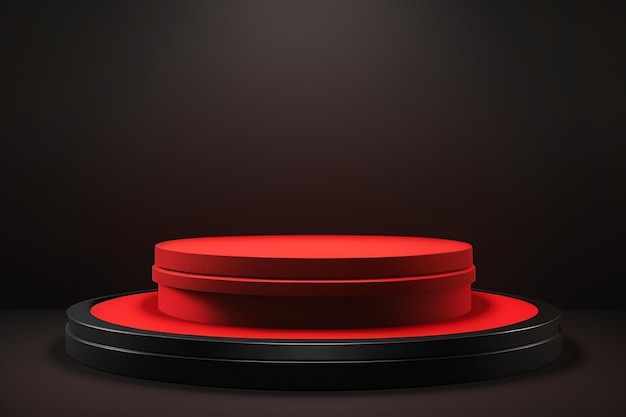 Красный свет круглый подиум и черный фон для макета