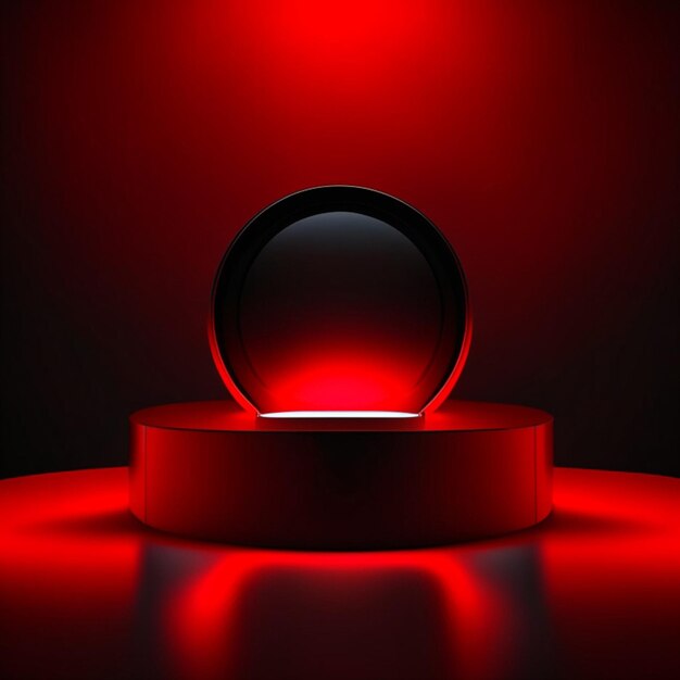 Red light round podium and black background for mock up