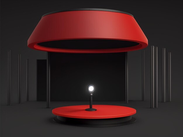 Red light round podium and black background for mock up