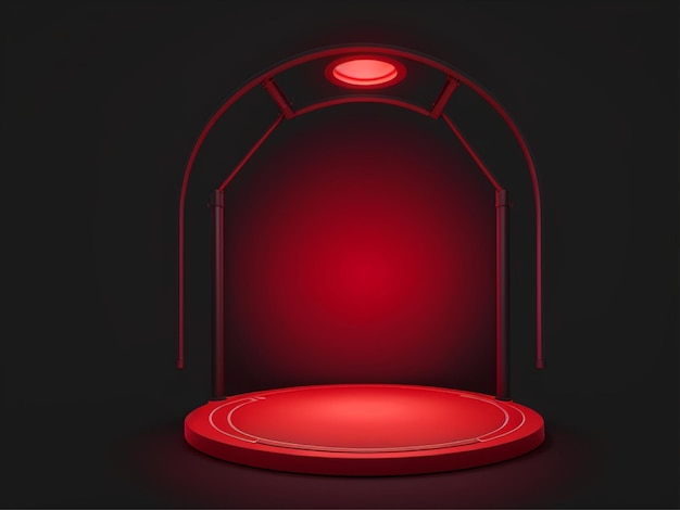 Red light round podium and black background for mock up