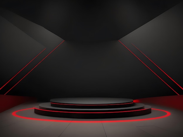 red light round podium and black background for mock up