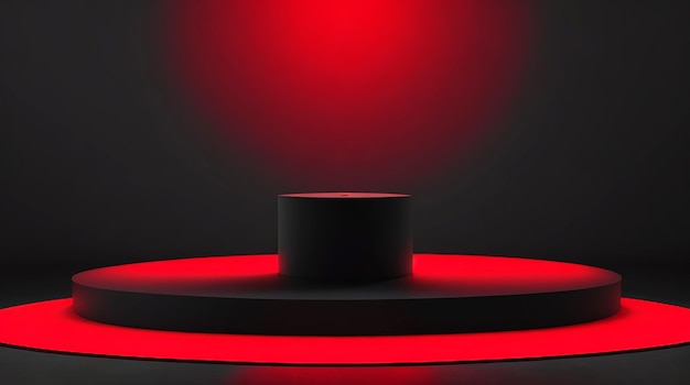 red light round podium and black background for mock up