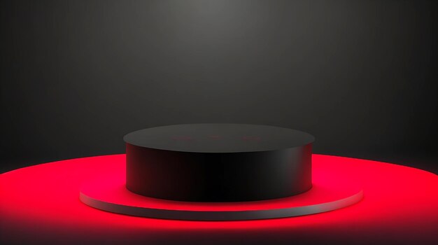 red light round podium and black background for mock up