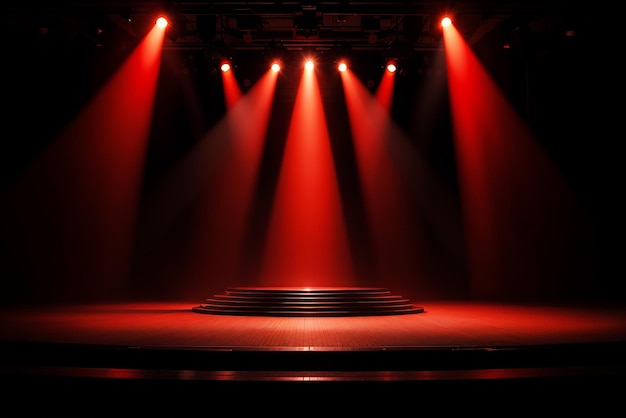 red light round podium and black background for mock up