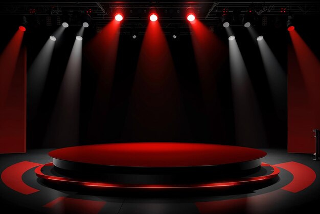 red light round podium and black background for mock up