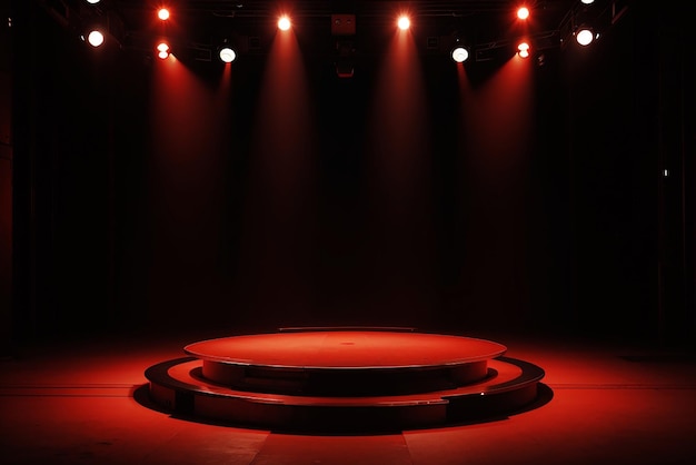 red light round podium and black background for mock up