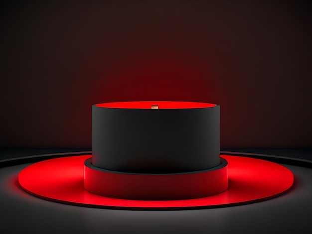 Photo red light round podium and black background for mockup cute wallpaper cool background