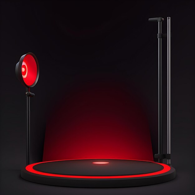 Photo red light round podium and black background