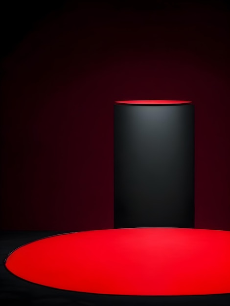 Red Light Round Podium Free MockUp on Black Background Background Image Background ai generated
