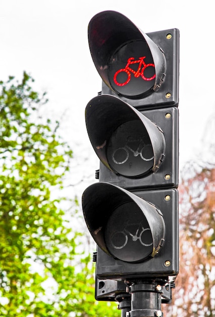 Photo red light on traffic lights for bicycles