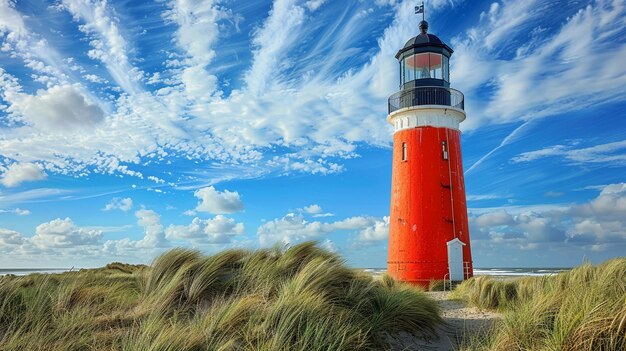 Photo red lighthouse on the island of sylt in north frisia