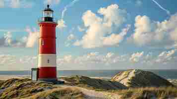 Photo red lighthouse on the island of sylt in north frisia