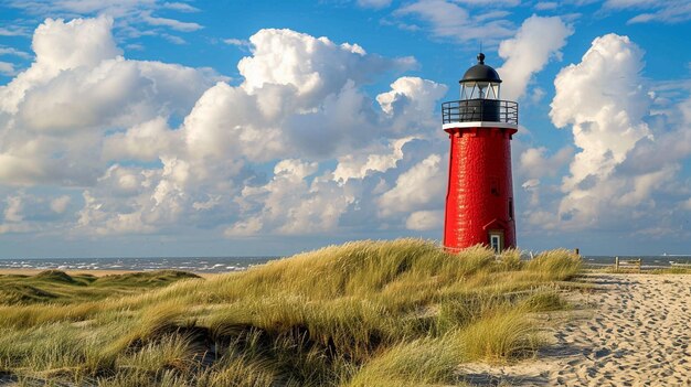 Photo red lighthouse on the island of sylt in north frisia