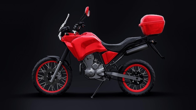 Red lightweight touristic enduro motorcycle on black 3d illustration