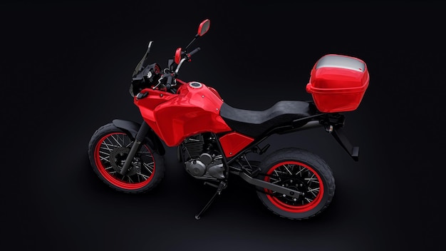 Red lightweight touristic enduro motorcycle on black 3d illustration
