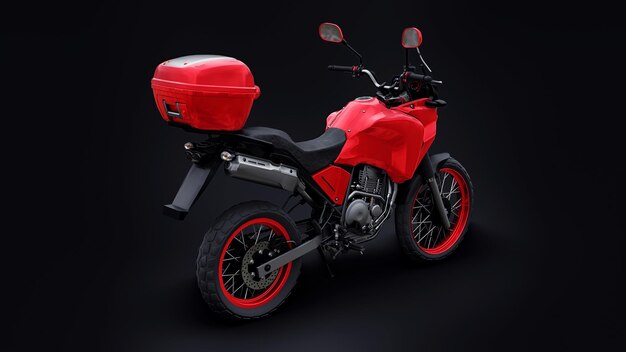 Red lightweight touristic enduro motorcycle on black 3d illustration