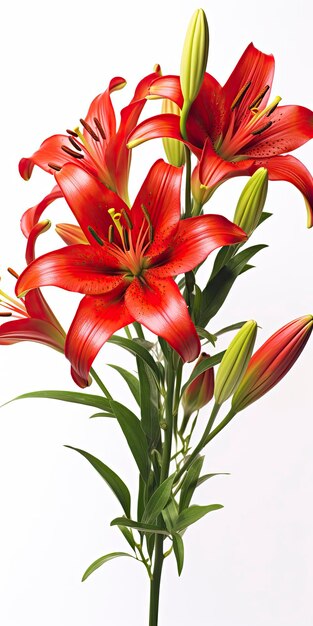 Red Lilies isolated on white background