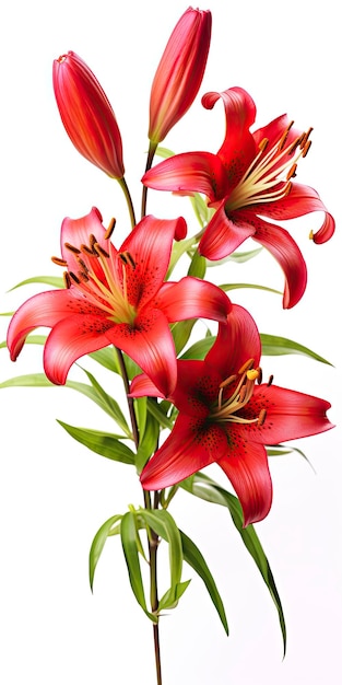 Red Lilies isolated on white background