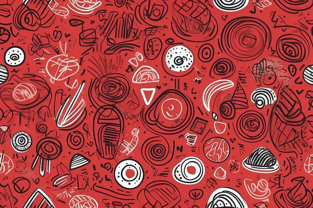 Photo red line doodle fun seamless pattern for trendy design