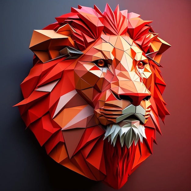 A red lion head is made up of triangles and triangles