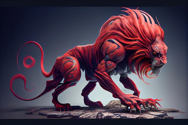 Photo red lion monster generative ai