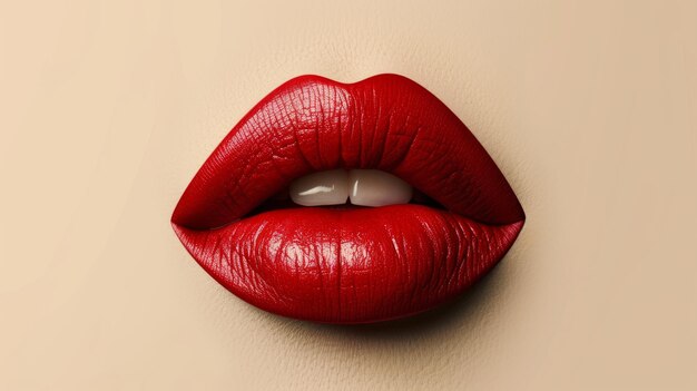 Red lips on a beige background Beauty industry style illustration Red lipstick