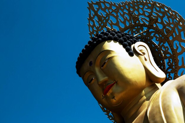 Photo red lips golden giant buddha