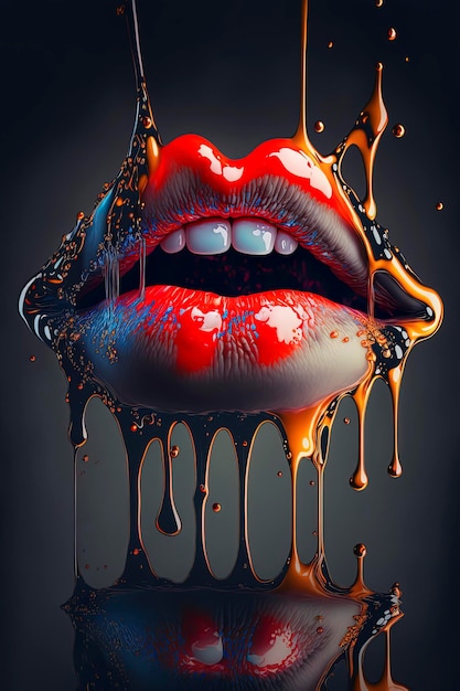 Red Lips lovely lips dripping Generative AI